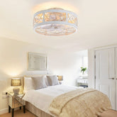 16.5-inch Vintage Distressed White Low Profile Flush Mount Ceiling Fan with Light and Remote Control(7-blade)